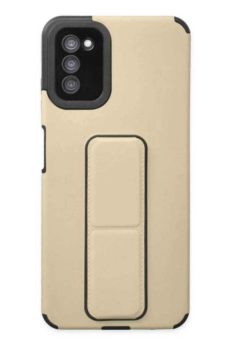 Samsung Galaxy A03S Uyumlu Kılıf Mega Standlı Silikon - Gold
