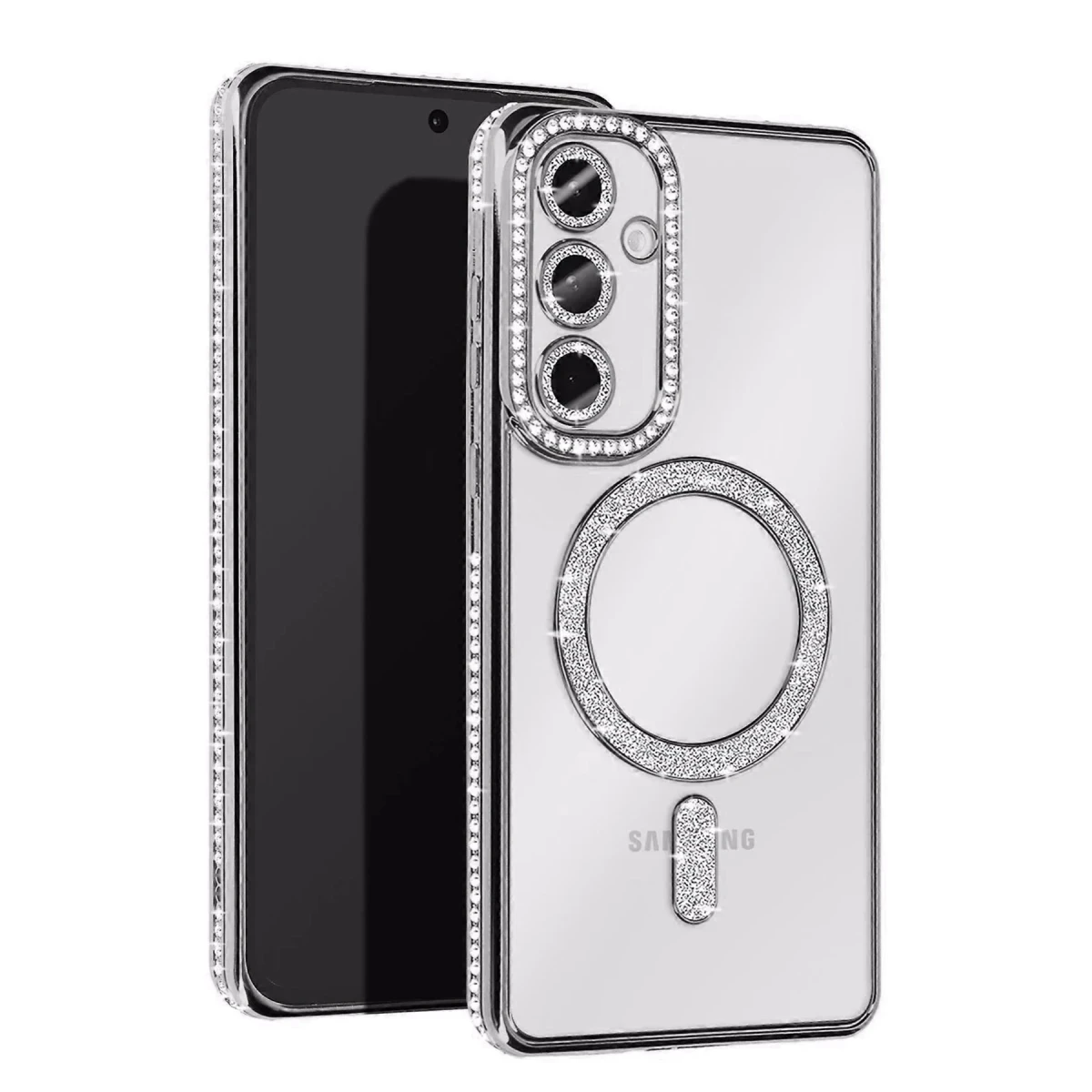 Samsung Galaxy A35 5G Joke Simli Magneticsafe Kılıf - Gümüş