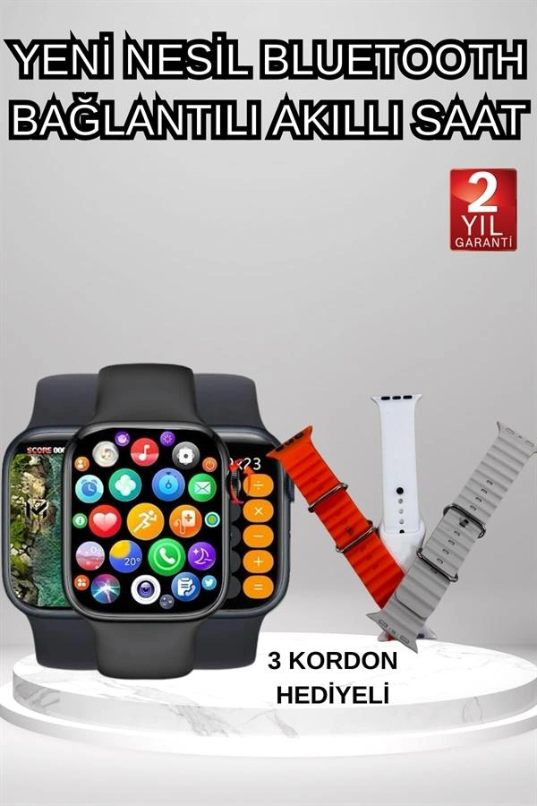 Şık Akıllı Saat 44 mm 3 Kordon ile Sağlık Takibi