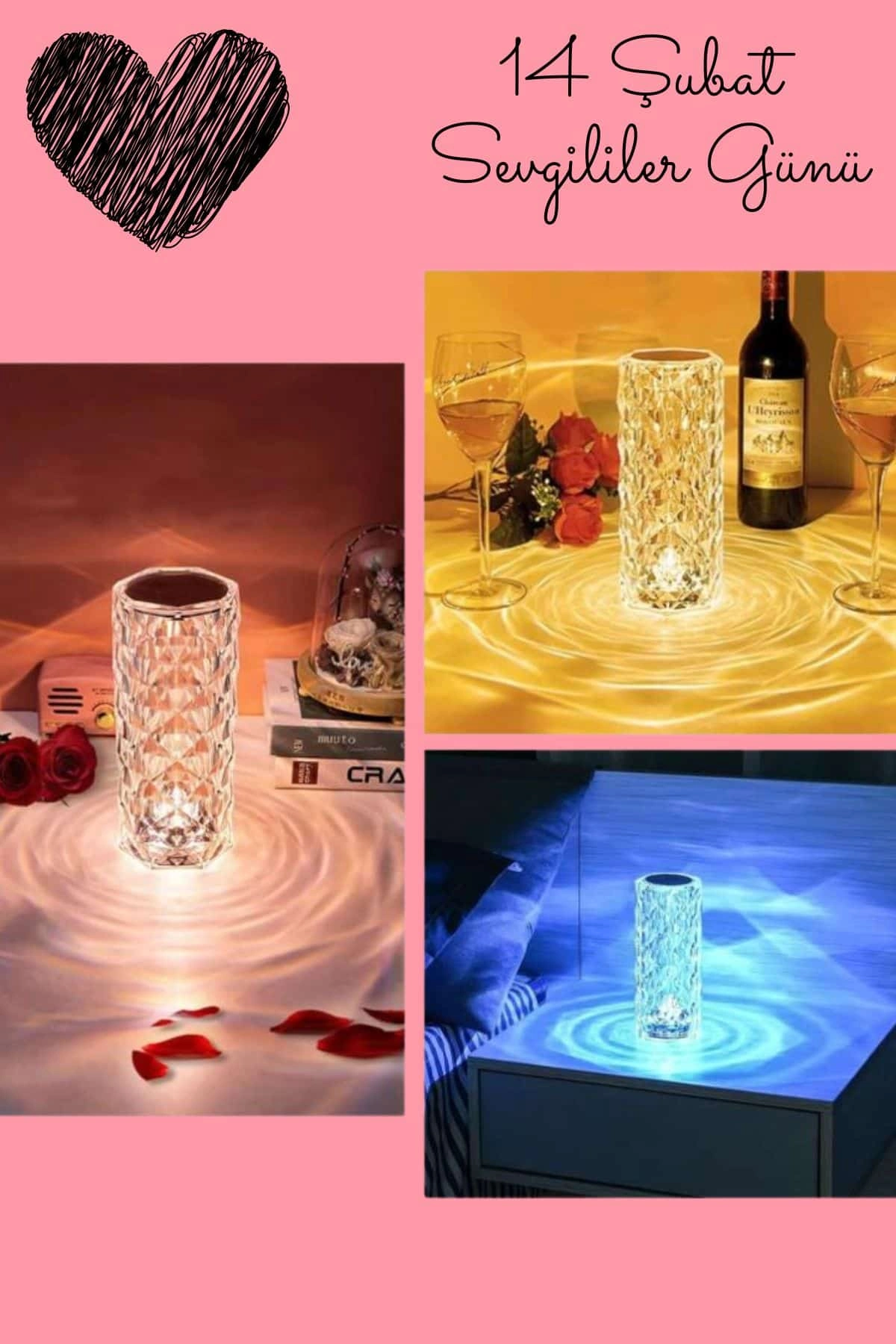 Akrilik Kristal Gece Lambası 16 RGB Renk Seçeneği 2000 mAh Şarjlı