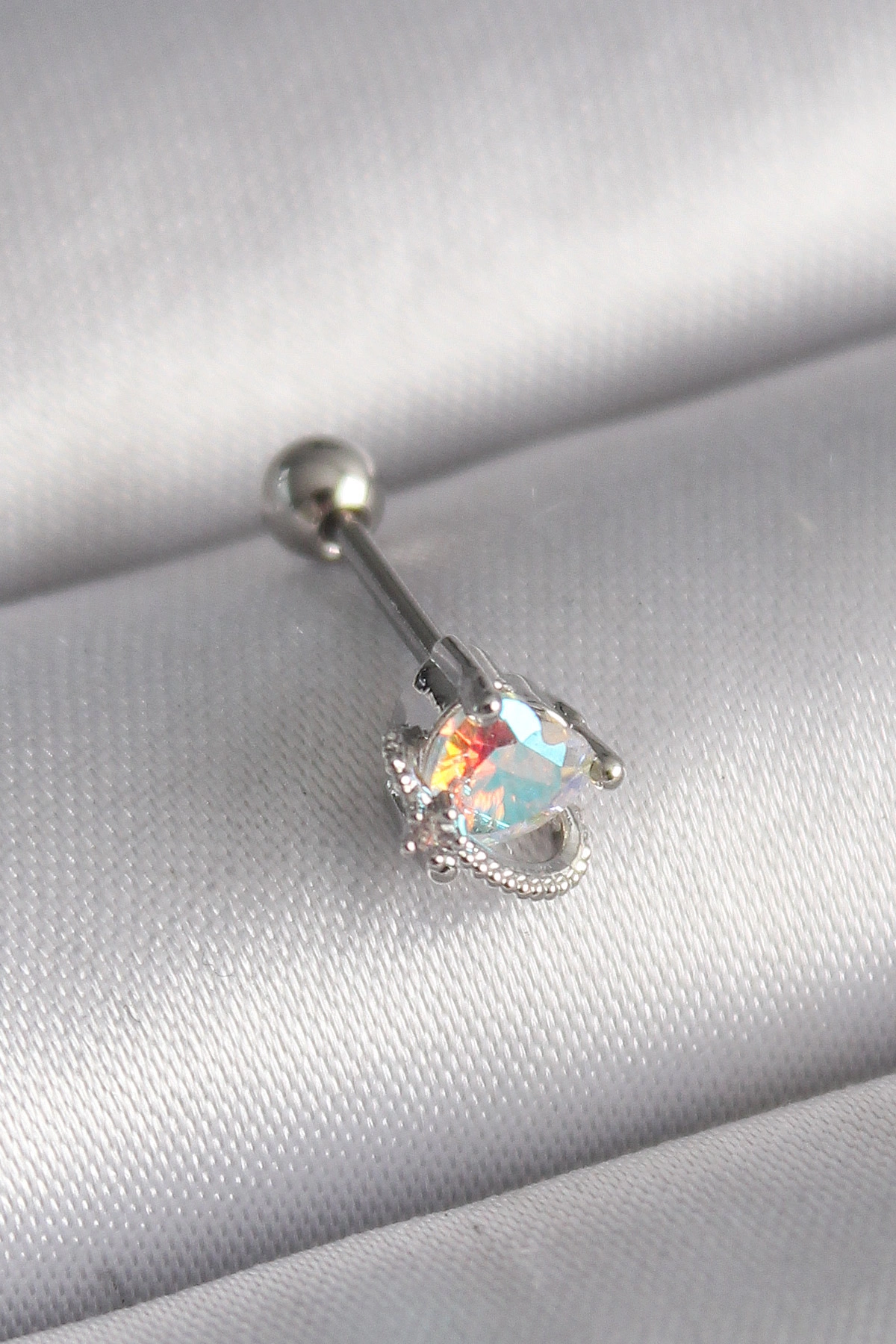 Zirkon Taşlı Kalp Tragus Piercing 6 mm Çelik