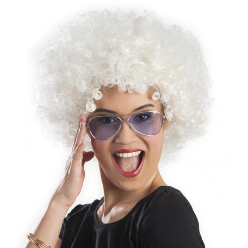 Kıvırcık Afro Beyaz Peruk 120 Gram Parti Aksesuarı