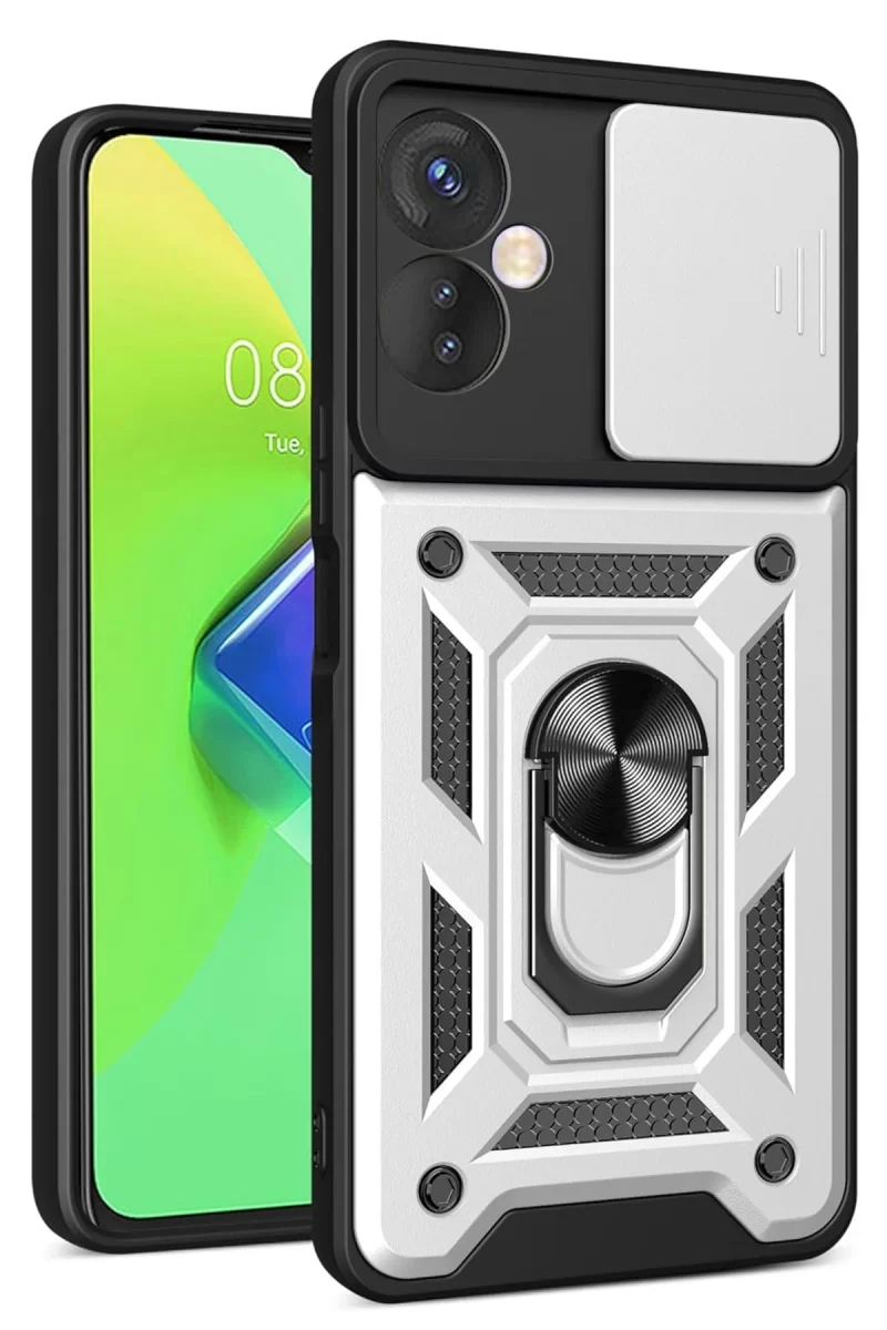 İnfinix Hot 30 4G Uyumlu Kılıf Pars Lens Yüzüklü Silikon - Gümüş