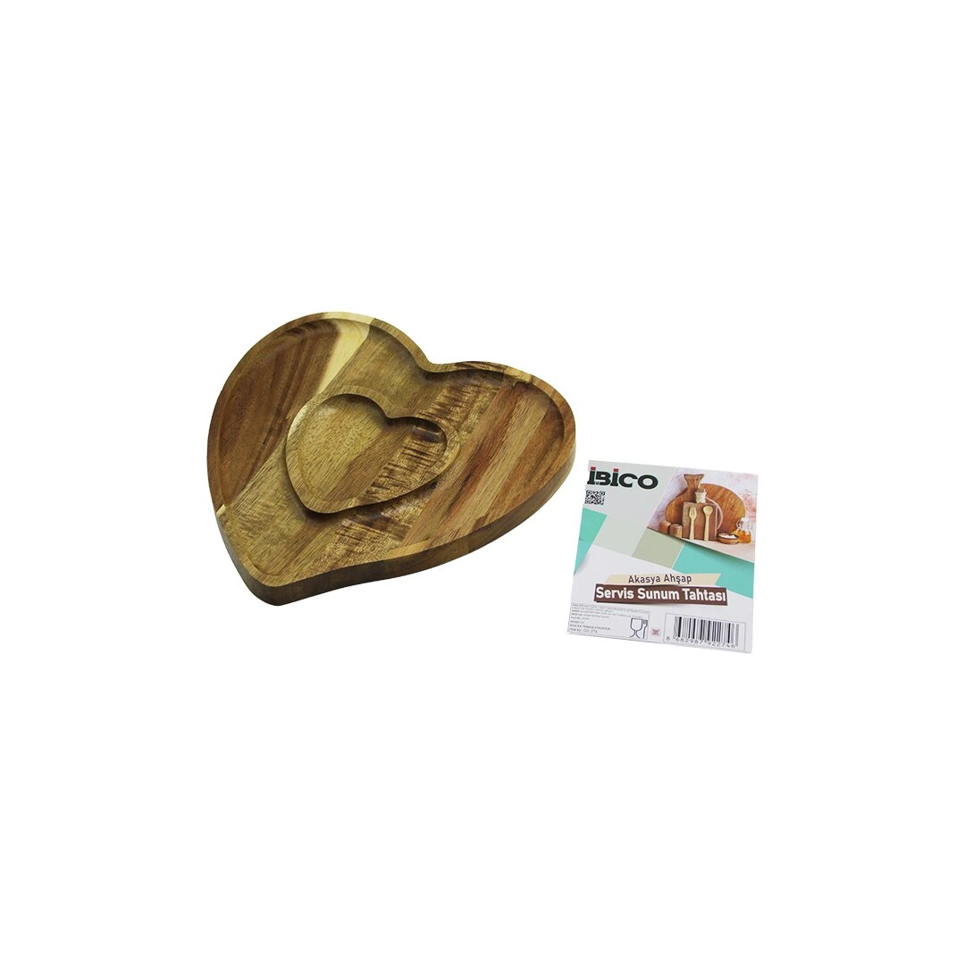 Kalp Bölmeli Ahşap Bambu Servis Tepsisi 20.5x19.5cm