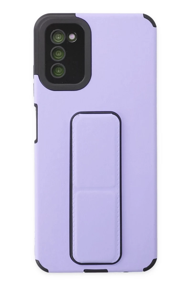 Samsung Galaxy A03S Uyumlu Kılıf Mega Standlı Silikon - Lila