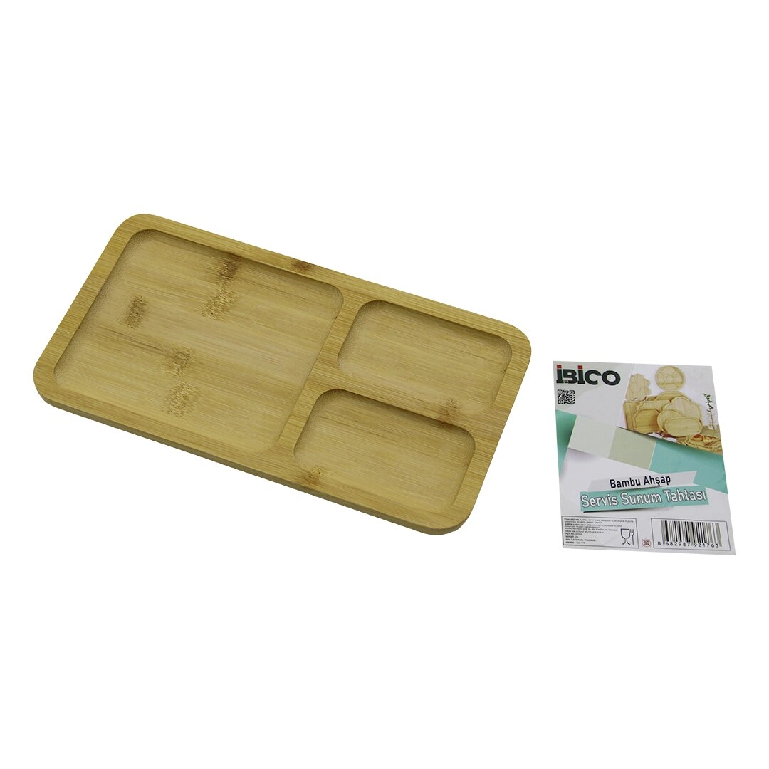 Şık Ahşap Bambu 3 Bölmeli Servis Tepsisi 24.8x13.8 cm