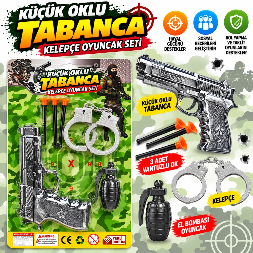 Eğlenceli Oklu Tabanca Kelepçe Oyuncak Seti 1 Adet