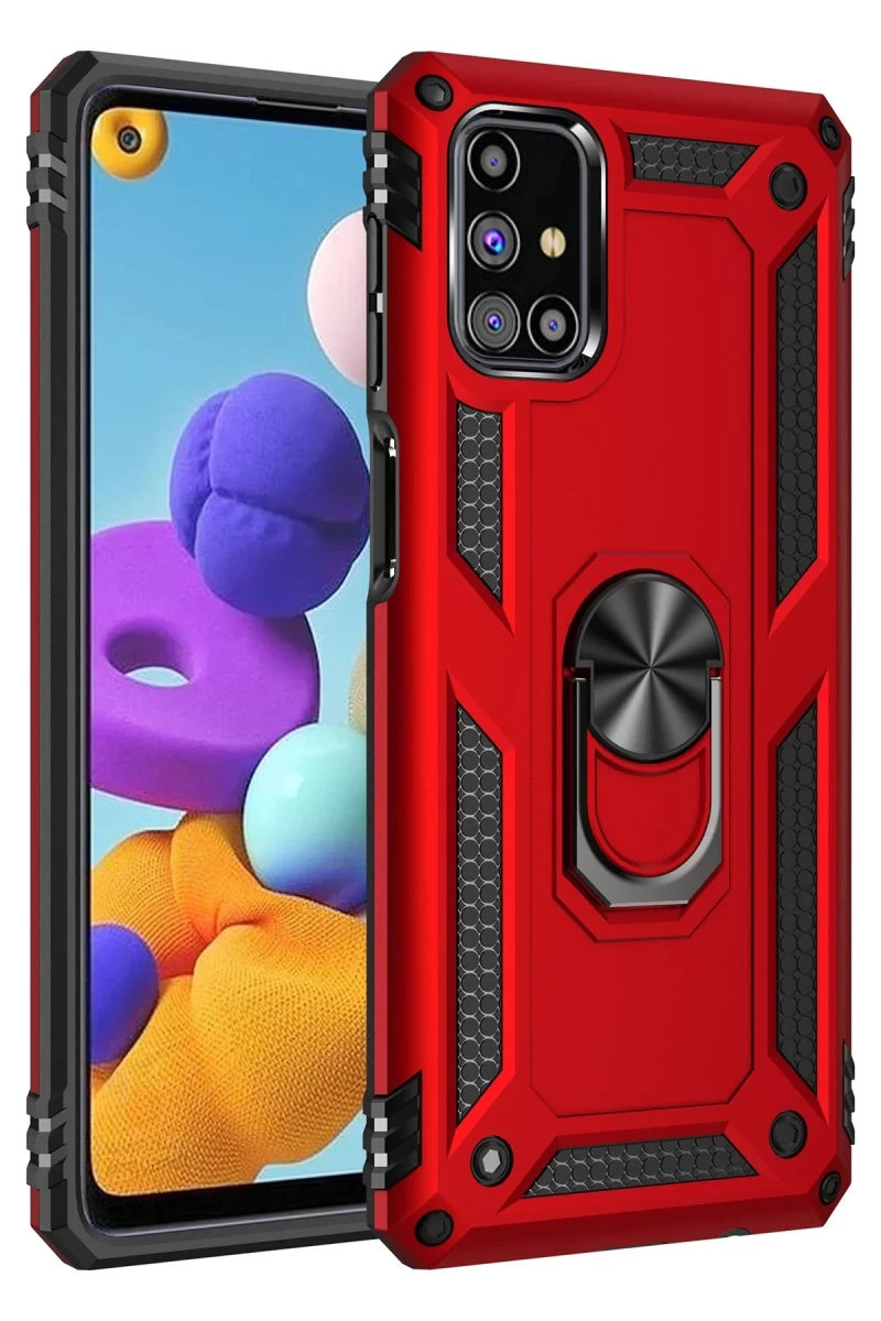 Samsung Galaxy M31S Uyumlu Kılıf Sofya Yüzüklü Silikon Kapak - Kırmızı