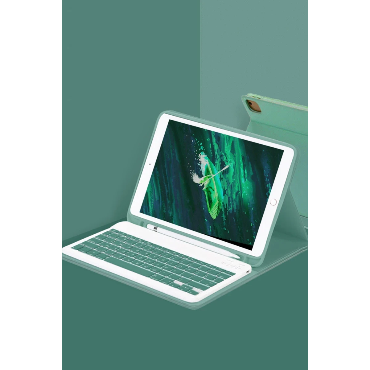 Apple iPad Pro 12.9 (2024) Kılıf KC01 Smart Klavyeli Tablet Kılıfı - Koyu Yeşil