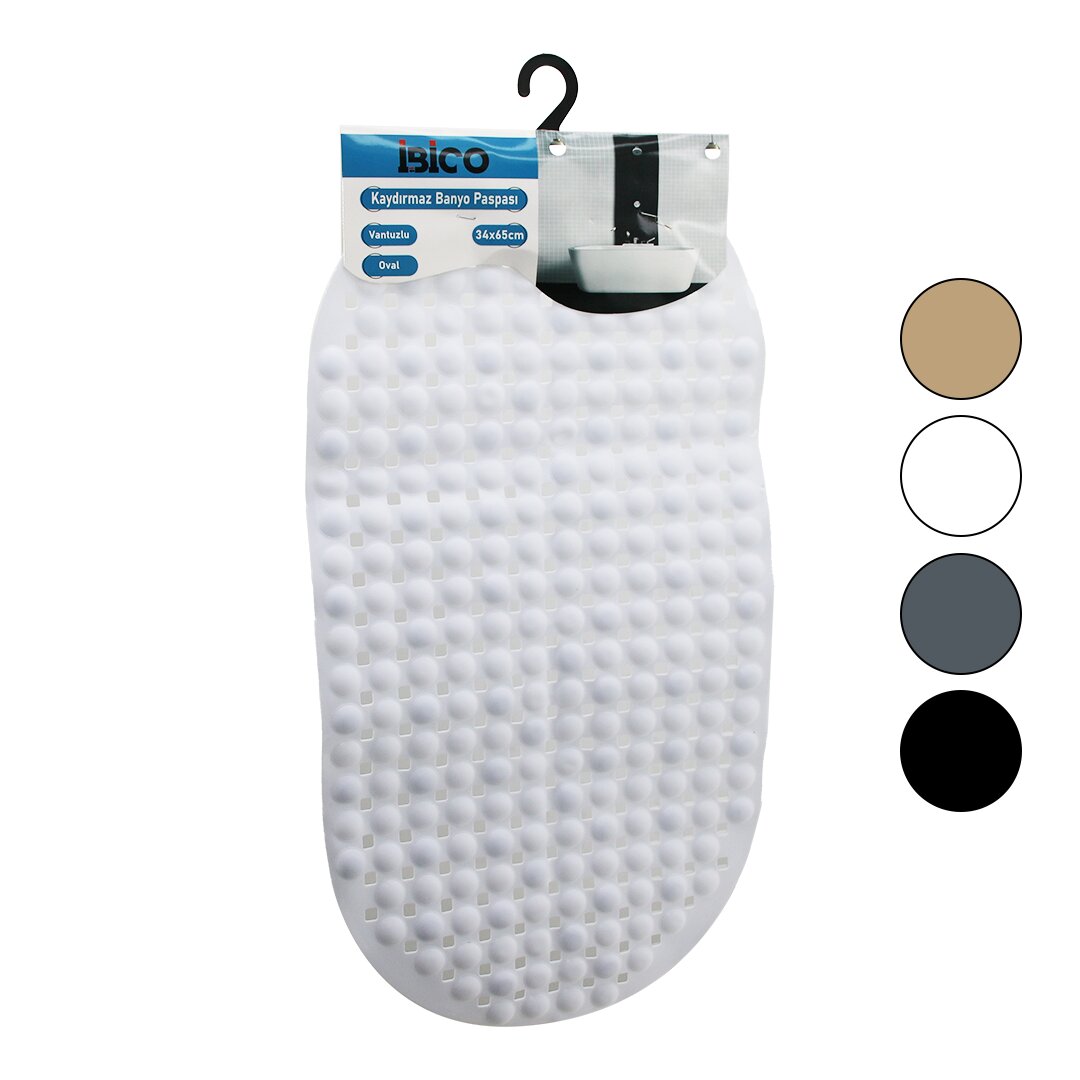 Oval - Plastik Kabartma Top Desenli - Renkli 63PCS Vantuzlu Kaydırmaz Banyo - Küvet Paspası 34X65CM