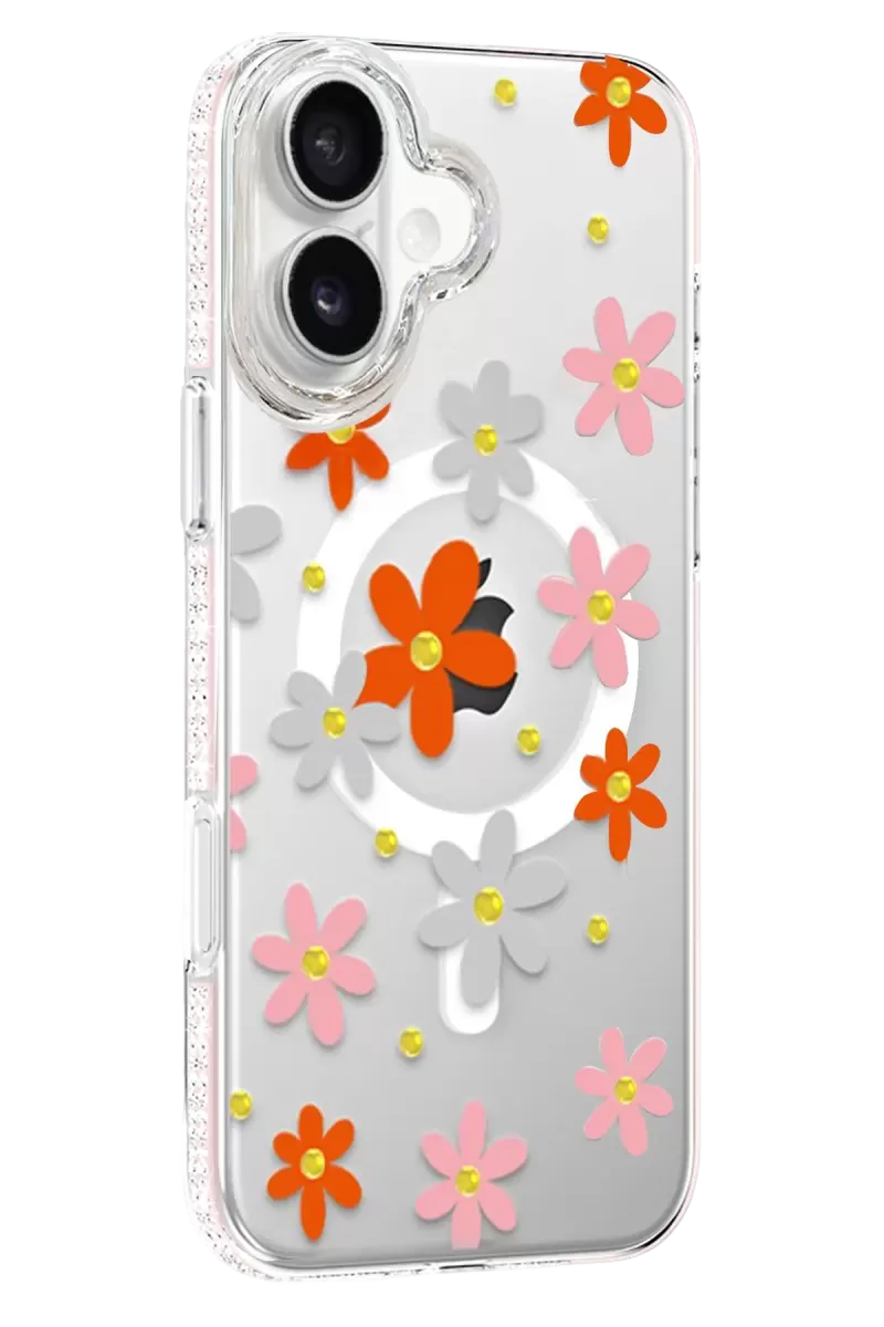 Joko Apple iPhone 16 Uyumlu Floral Magsafe Kapak - Turuncu