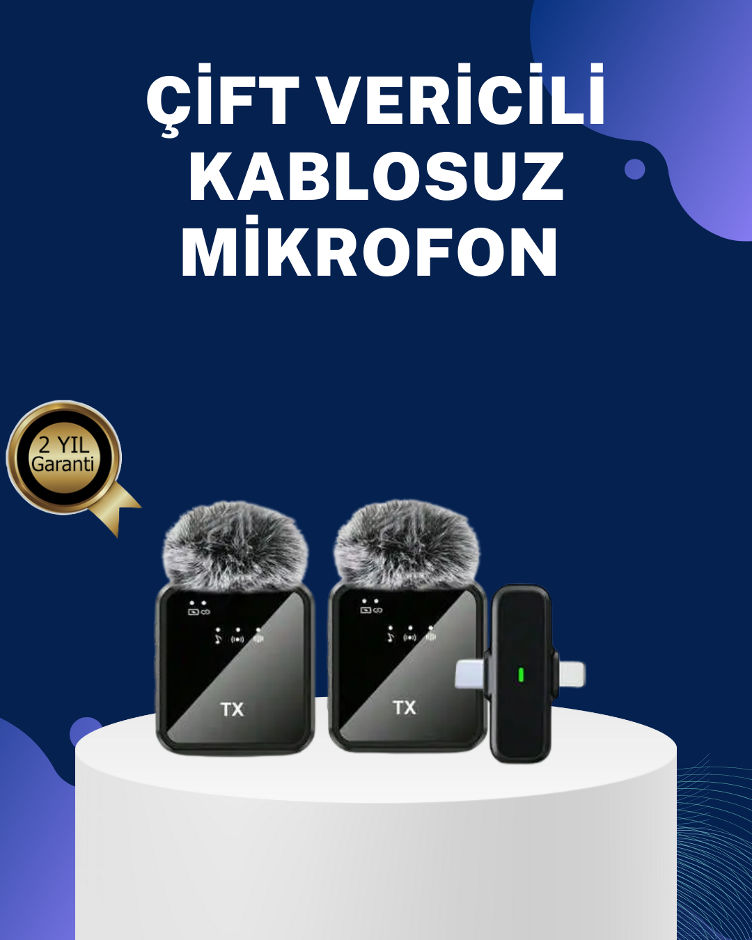 2in1 Kablosuz Yaka Mikrofonu iOS ve Android Uyumlu