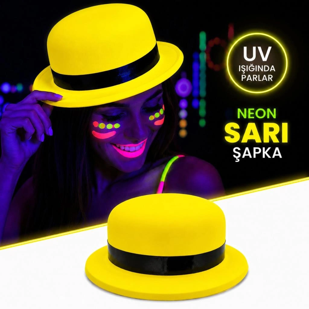 Etkileyici Neon Sarı UV Parti Şapkası 1 Adet