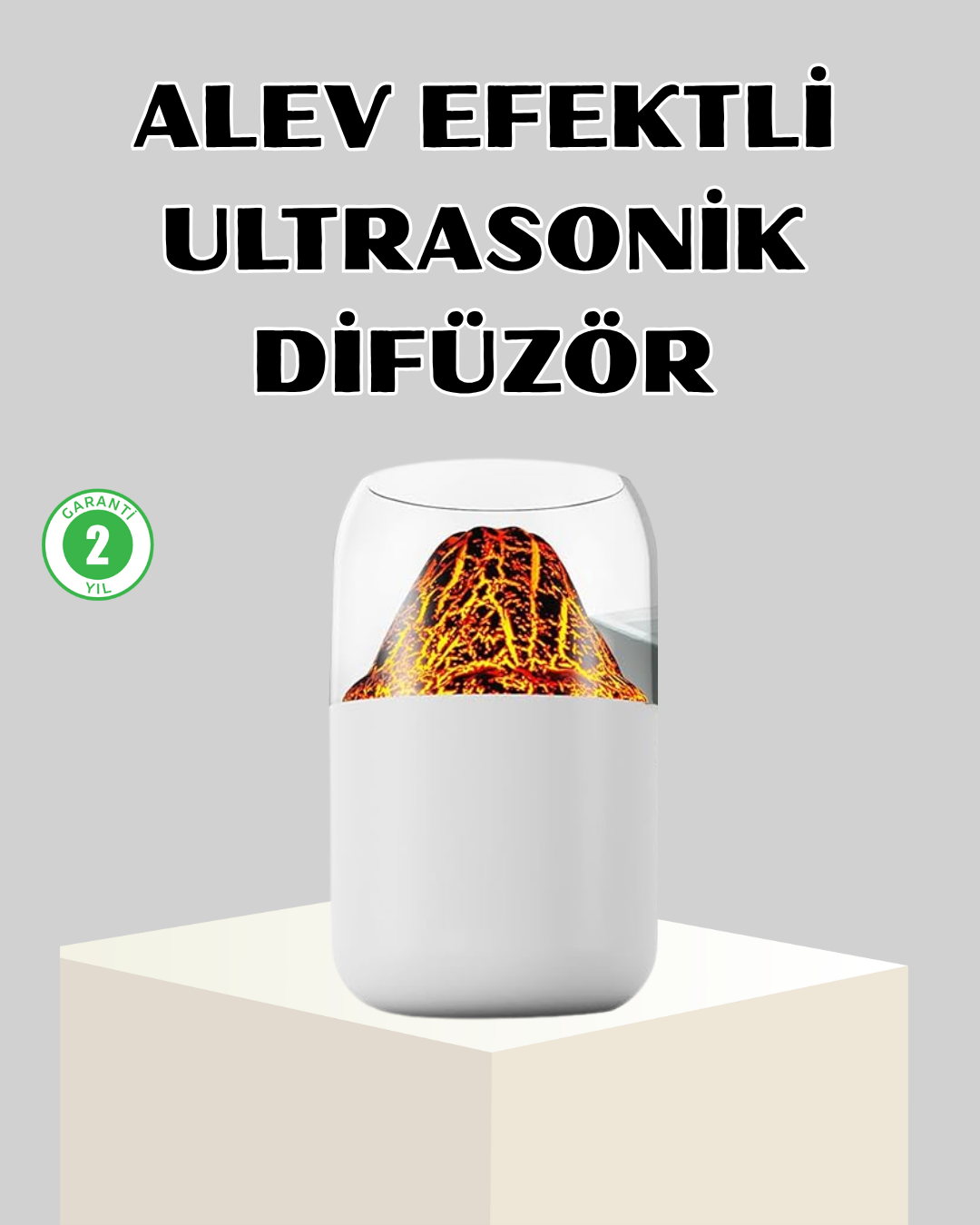 Ultrasonik Alev Efektli Aromaterapi Difüzörü USB Şarjlı ve Otomatik Kapanma Özellikli