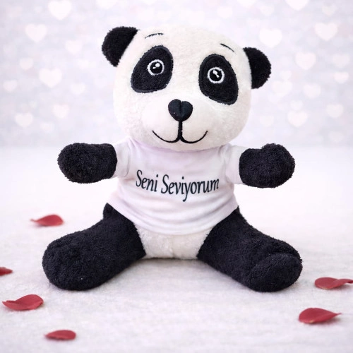 Sevimli Peluş Panda 25 cm Tişörtlü Hediye