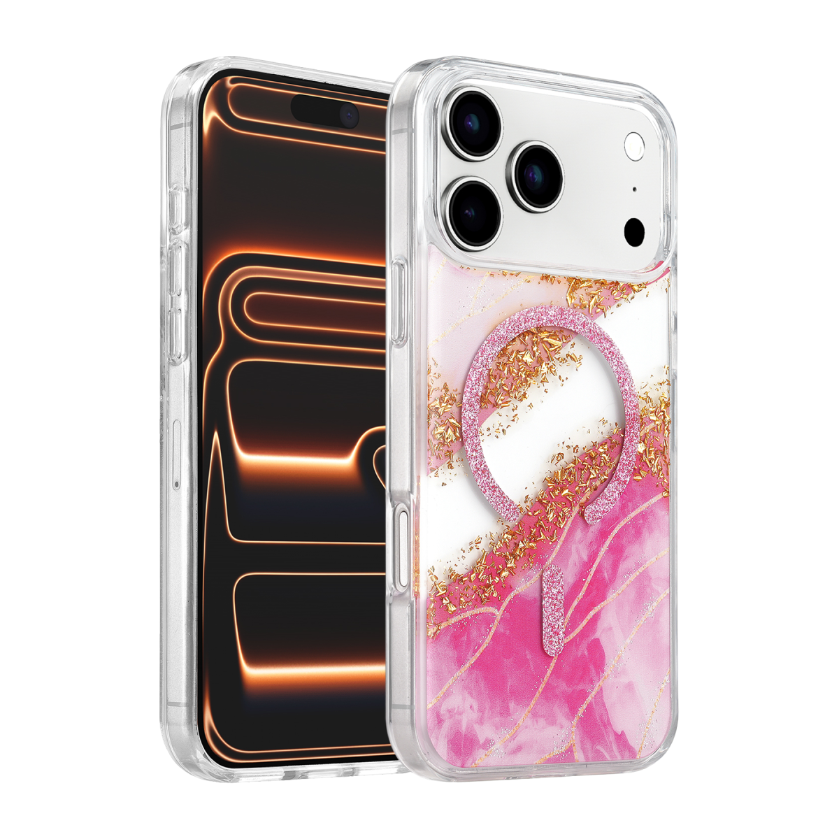 Onegif Apple iPhone 17 Pro/18 Pro Lotus Simli Magsafe Kapak - Pembe