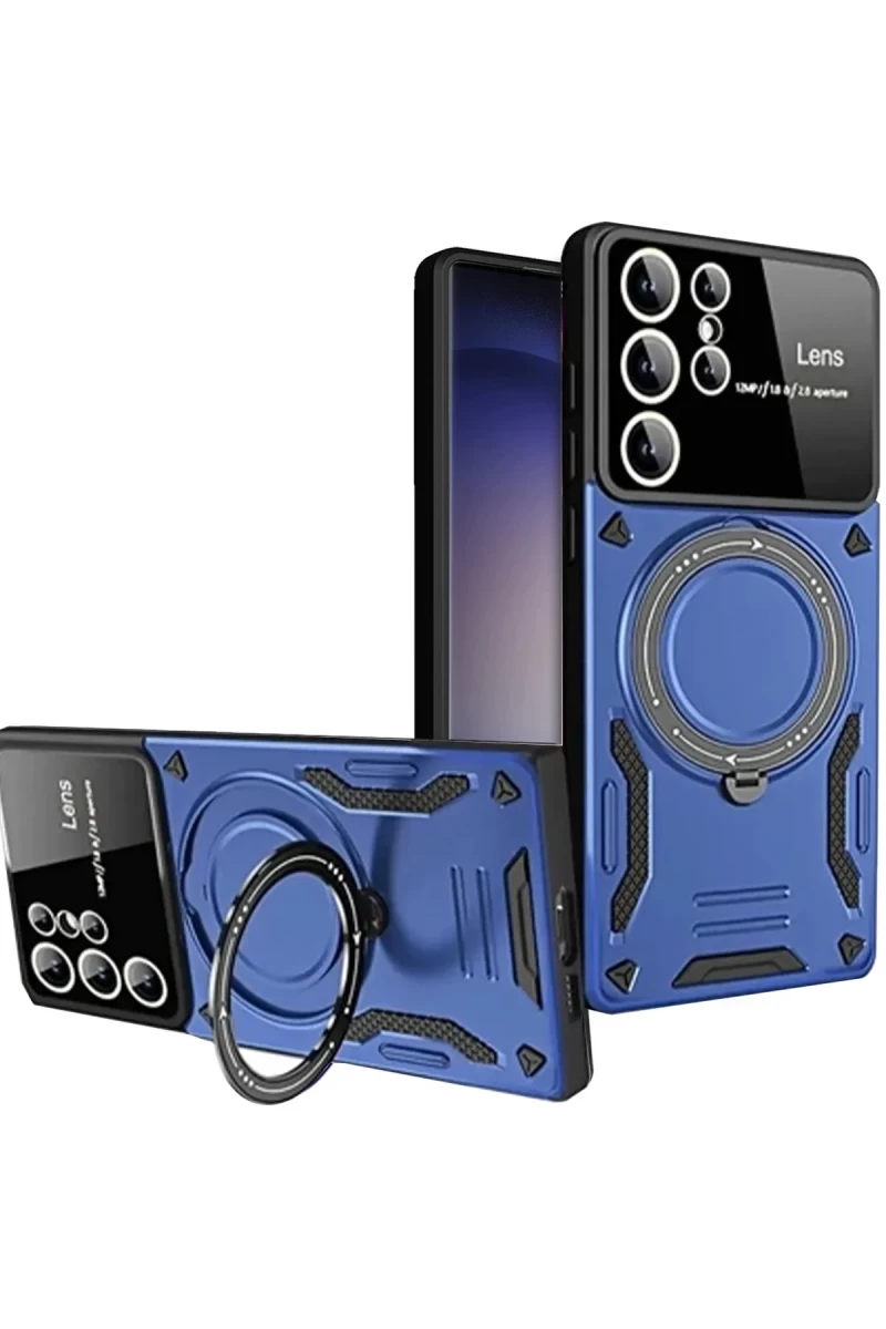 Samsung Galaxy S25 Ultra Uyumlu Kılıf Joy Lens Standlı Kapak - Lacivert
