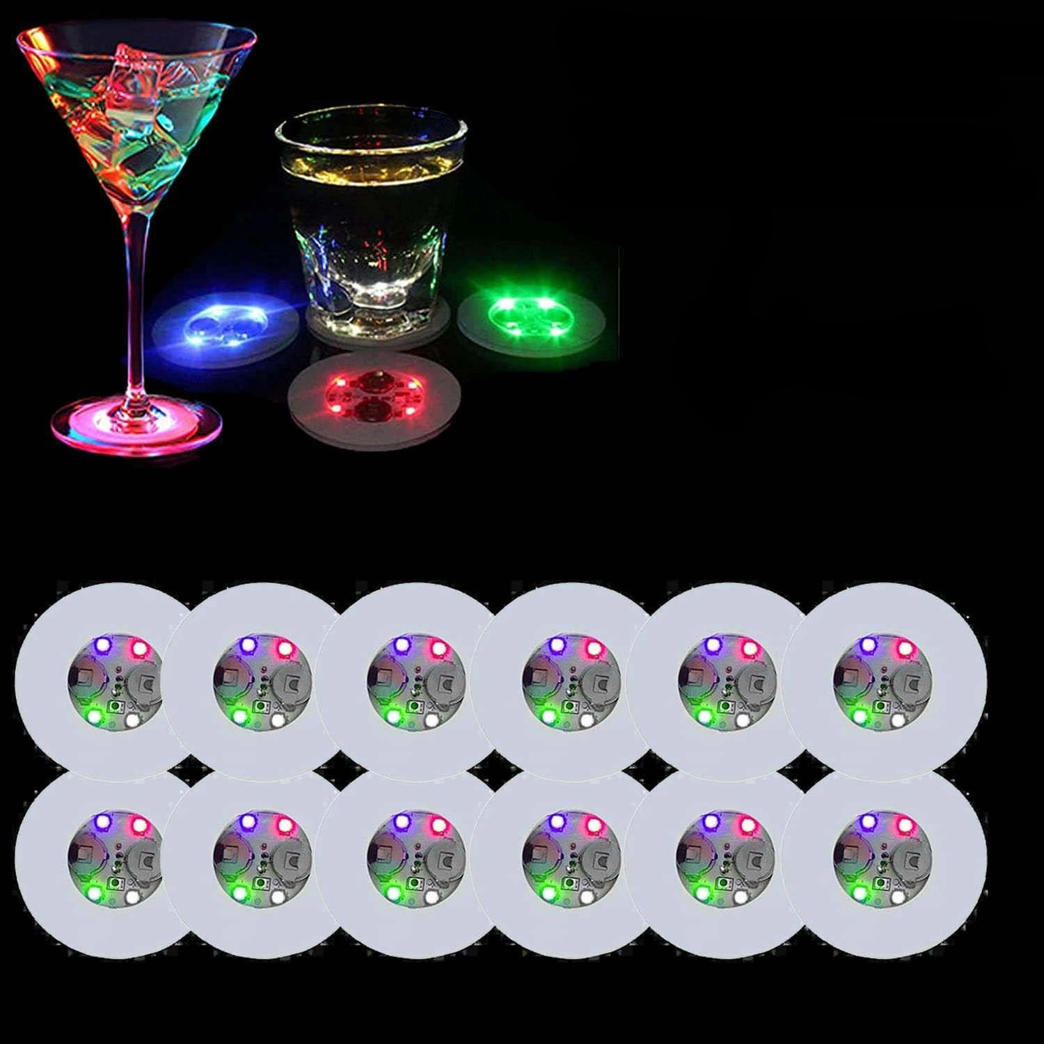 Dekoratif Renkli LED Bardak Altlığı 12 Adet Pilli