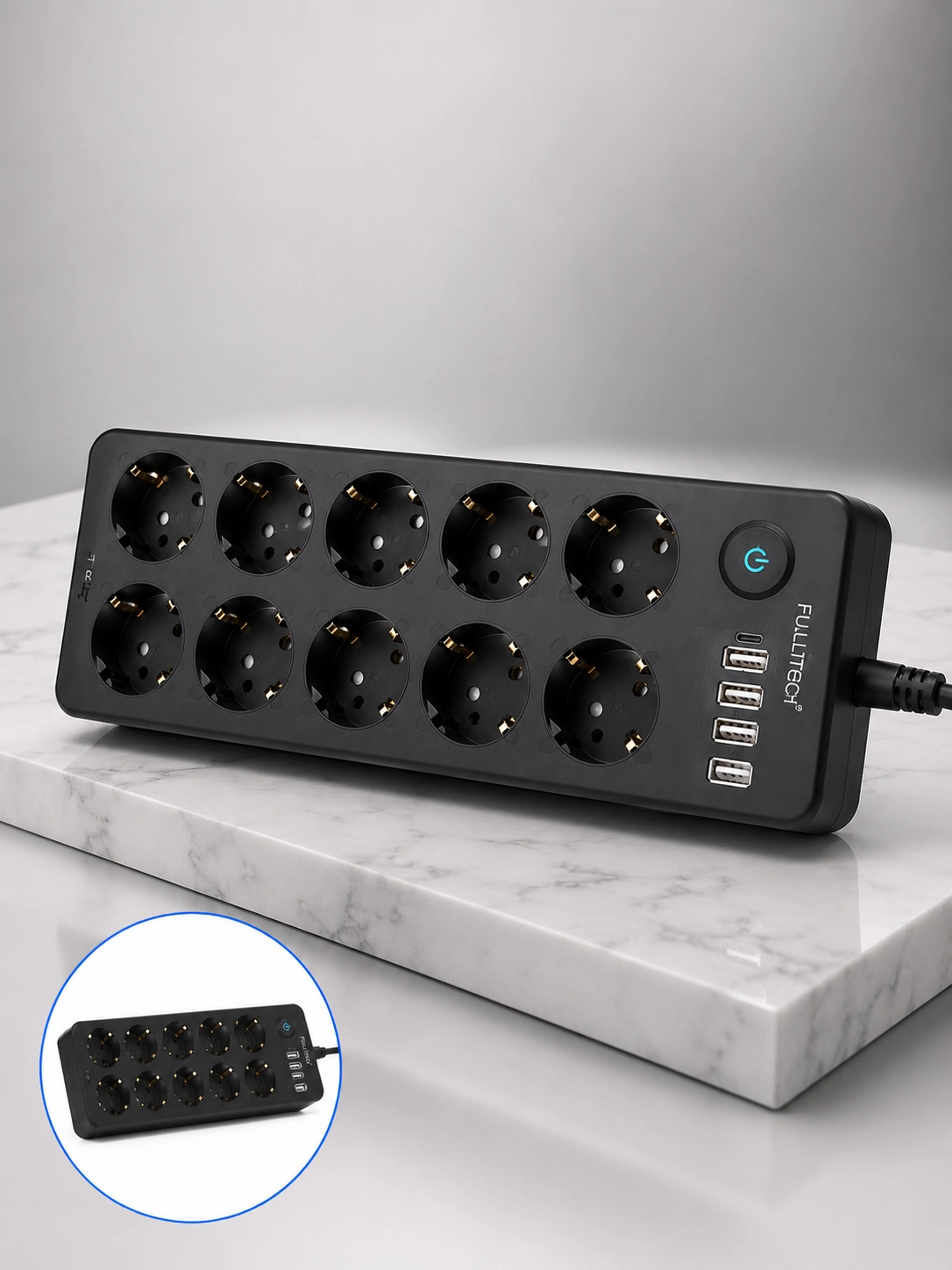 USB Destekli Çoklu Priz 10 Priz Type-C Girişli Güç Ünitesi