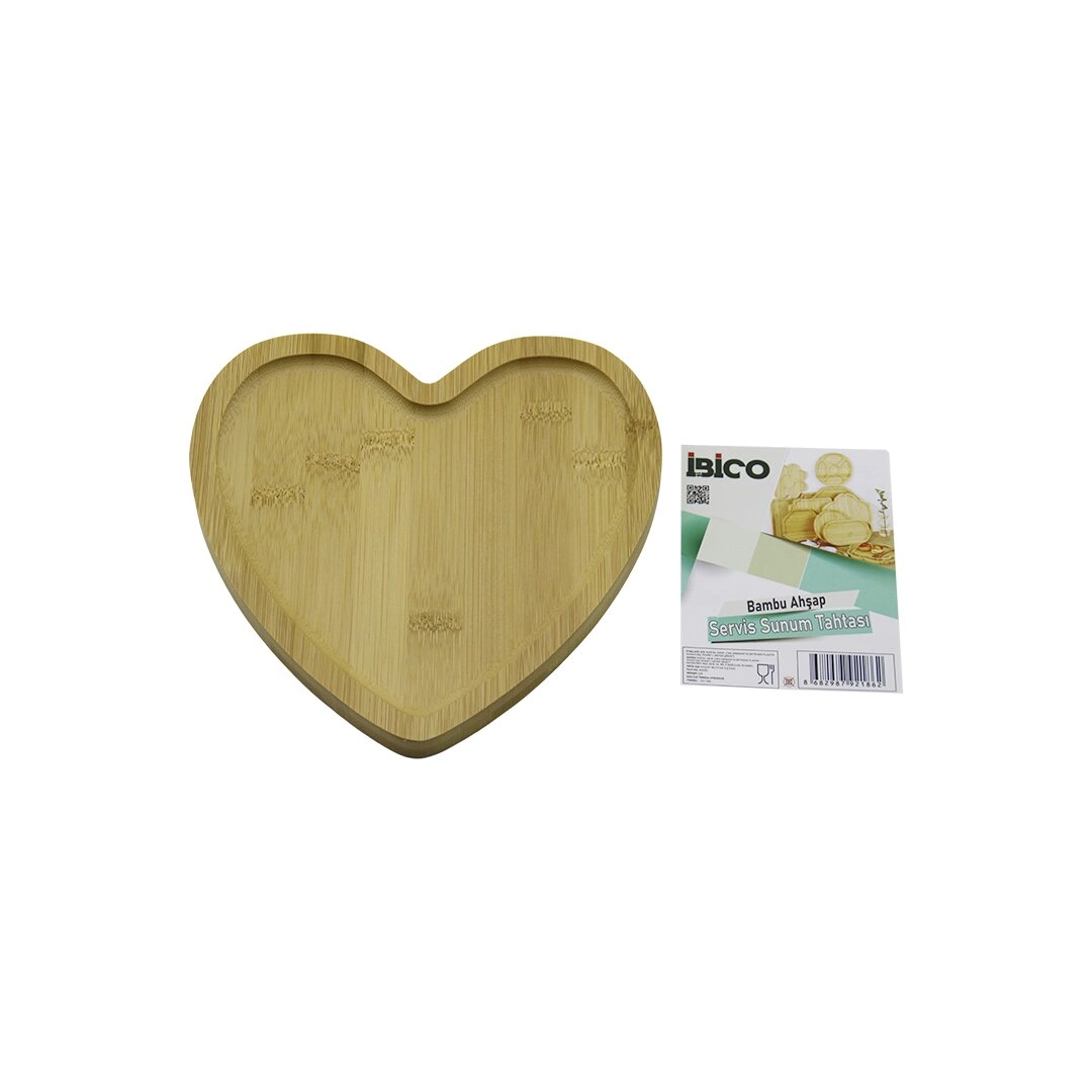 Şık Kalp Bambu Sunum Tepsisi 20.5x19.5 cm Mutfak