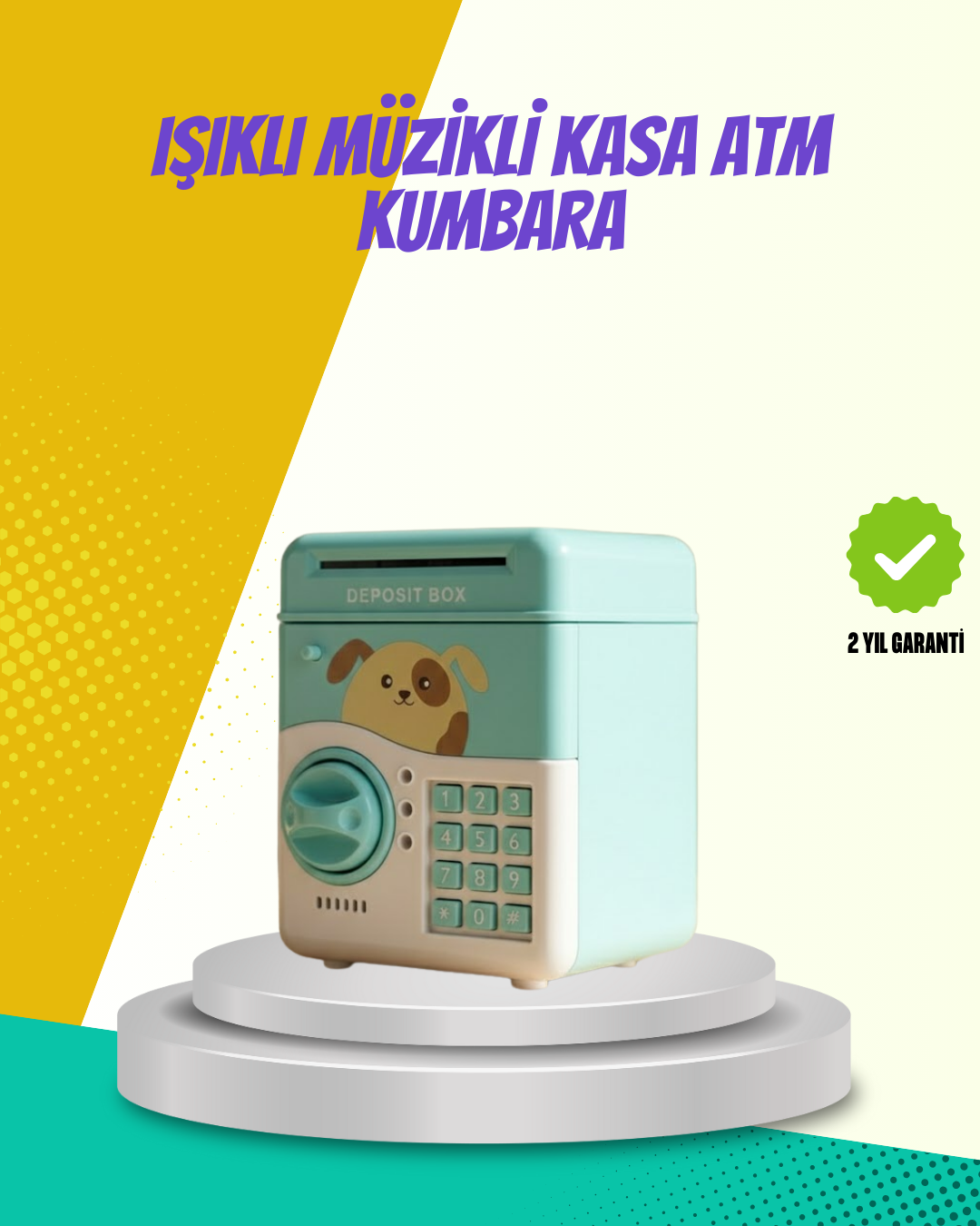 ATM Görünümlü Su Yeşili Otomatik Para Çeken Şifreli Kumbara