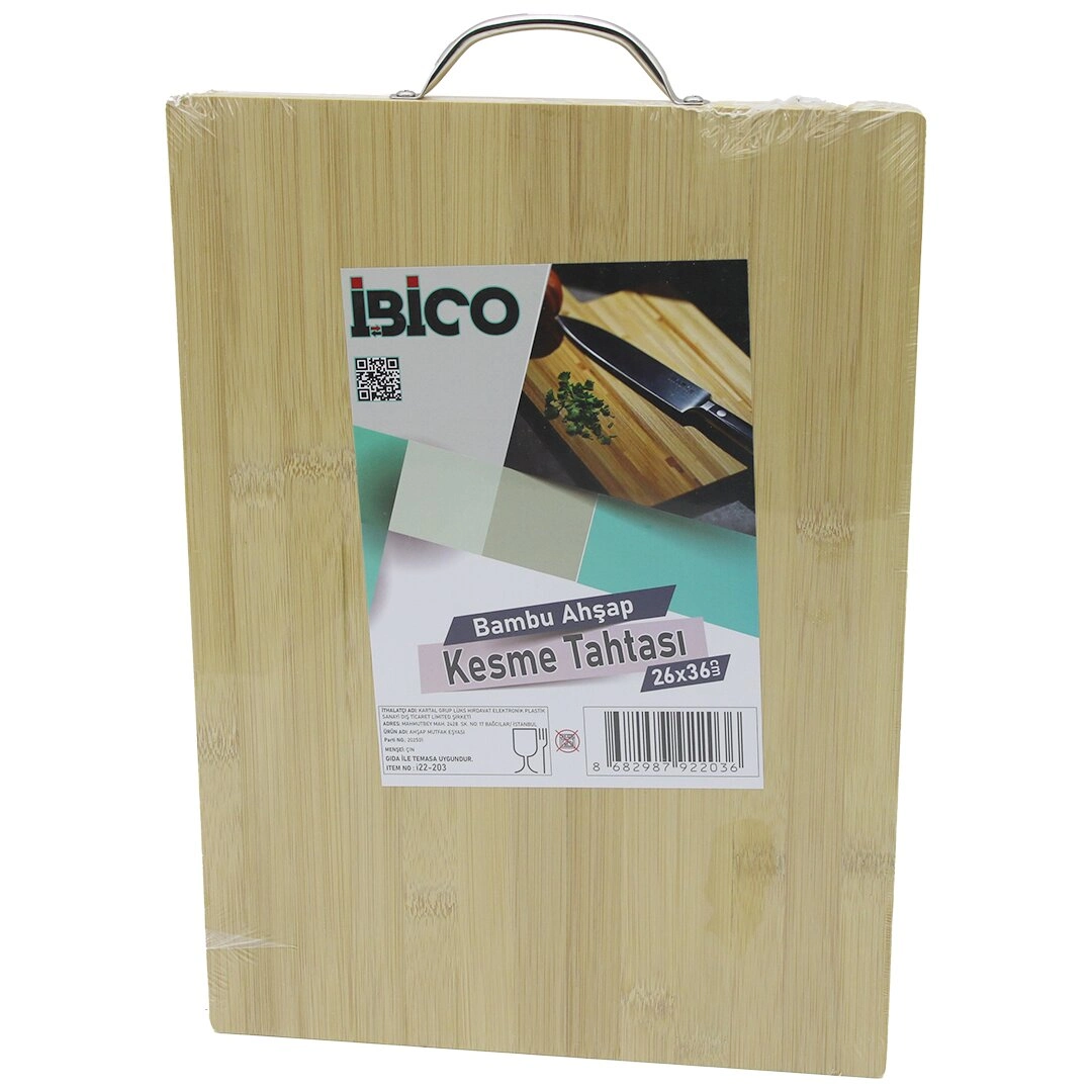 Lüks Ahşap Bambu Kesim Panosu 26x36 cm Metal Kulplu