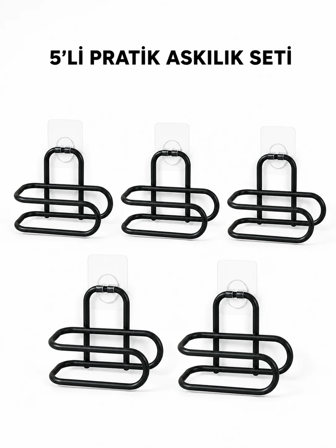 Siyah Metal WC Kağıtlık Yapışkanlı Tuvalet Kağıdı Rulo Tutucu 5 Adet Avantajlı Set