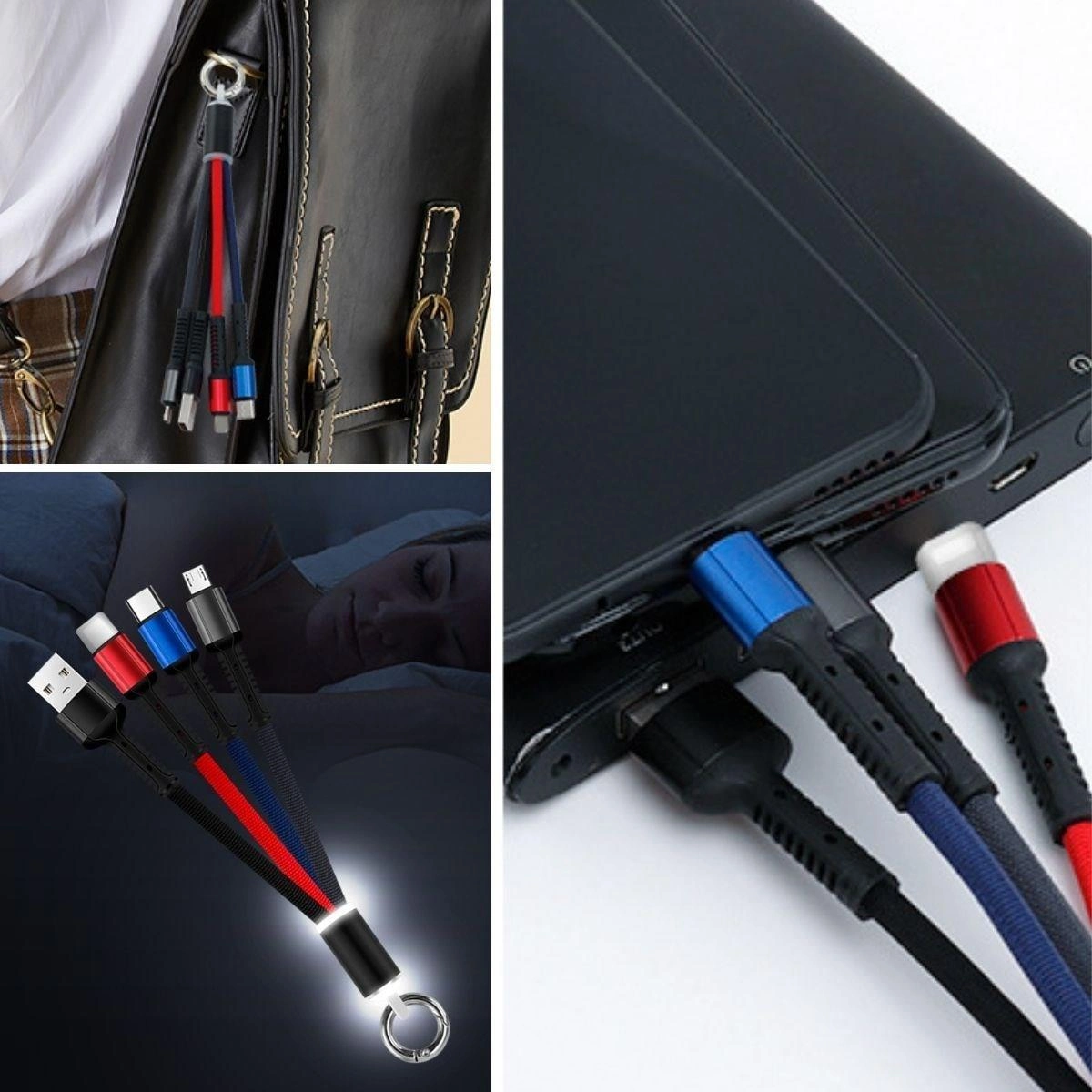 Pratik Işıklı Anahtarlık 3 in 1 USB Şarj Kablosu