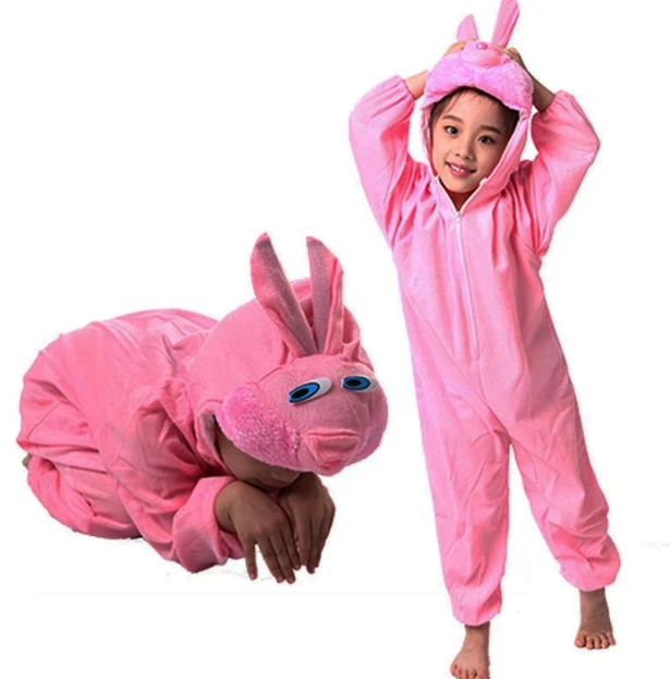 Pembe Renkli Çocuk Tavşan Kostümü 2-3 Yaş 80 cm