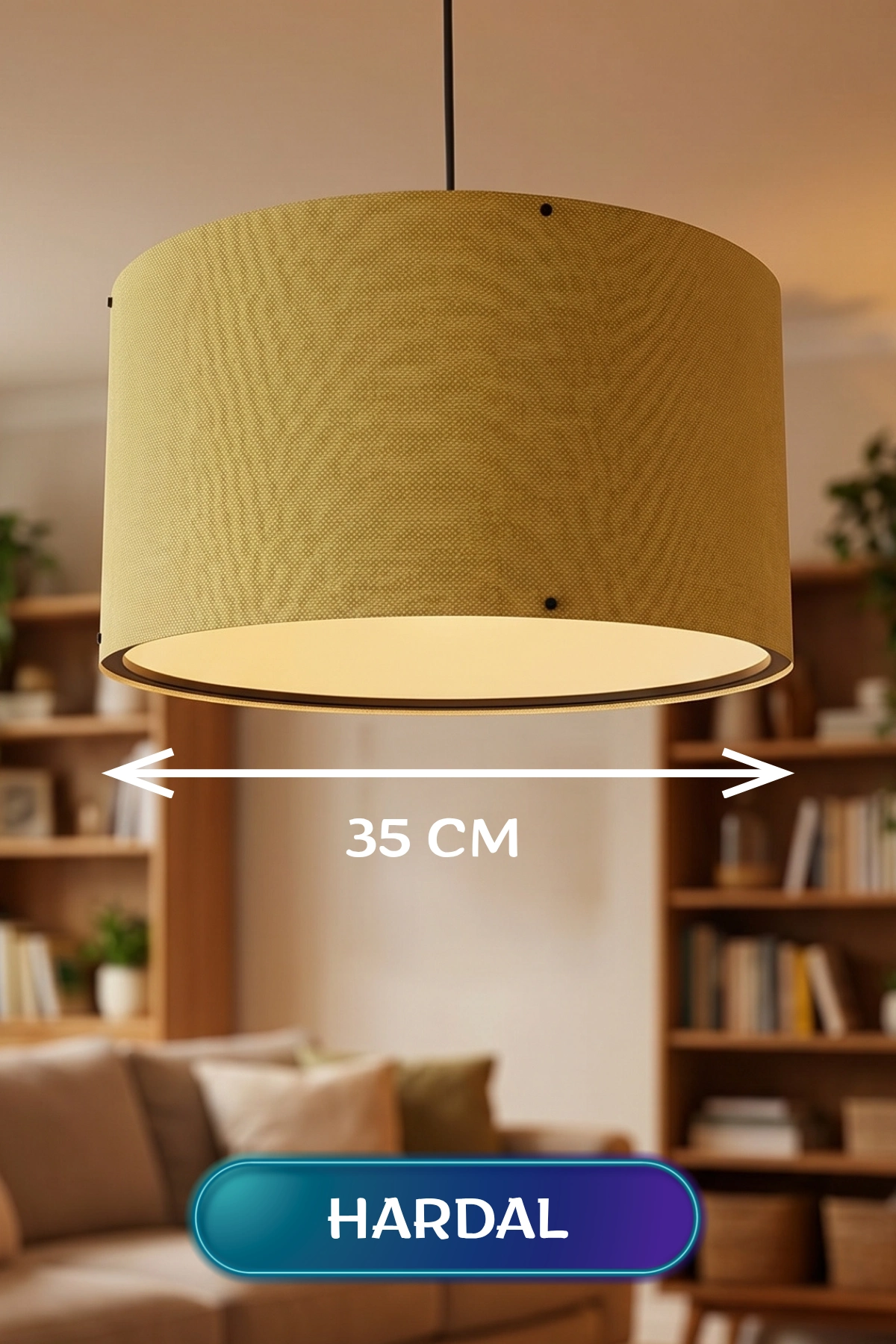 Şık Hardal Kumaş Başlıklı Sarkıt Avize 35 cm İç Mekan