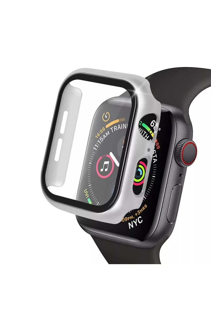 Apple Watch 41mm Uyumlu Camlı Kasa Ekran Koruyucu - Gümüş