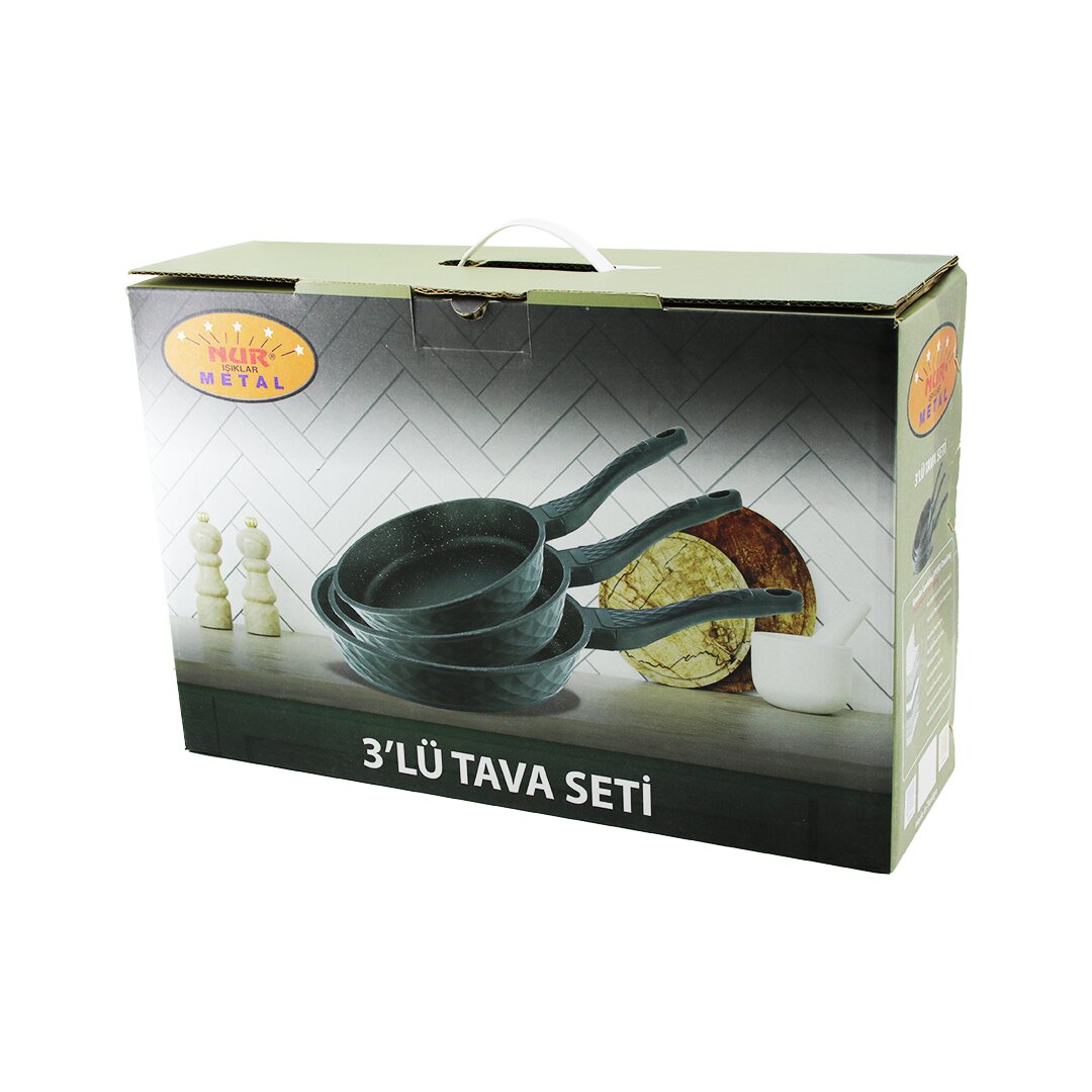 Nur Işıklar Metal 3PCS Döküm Tava Seti 20-24-28CM