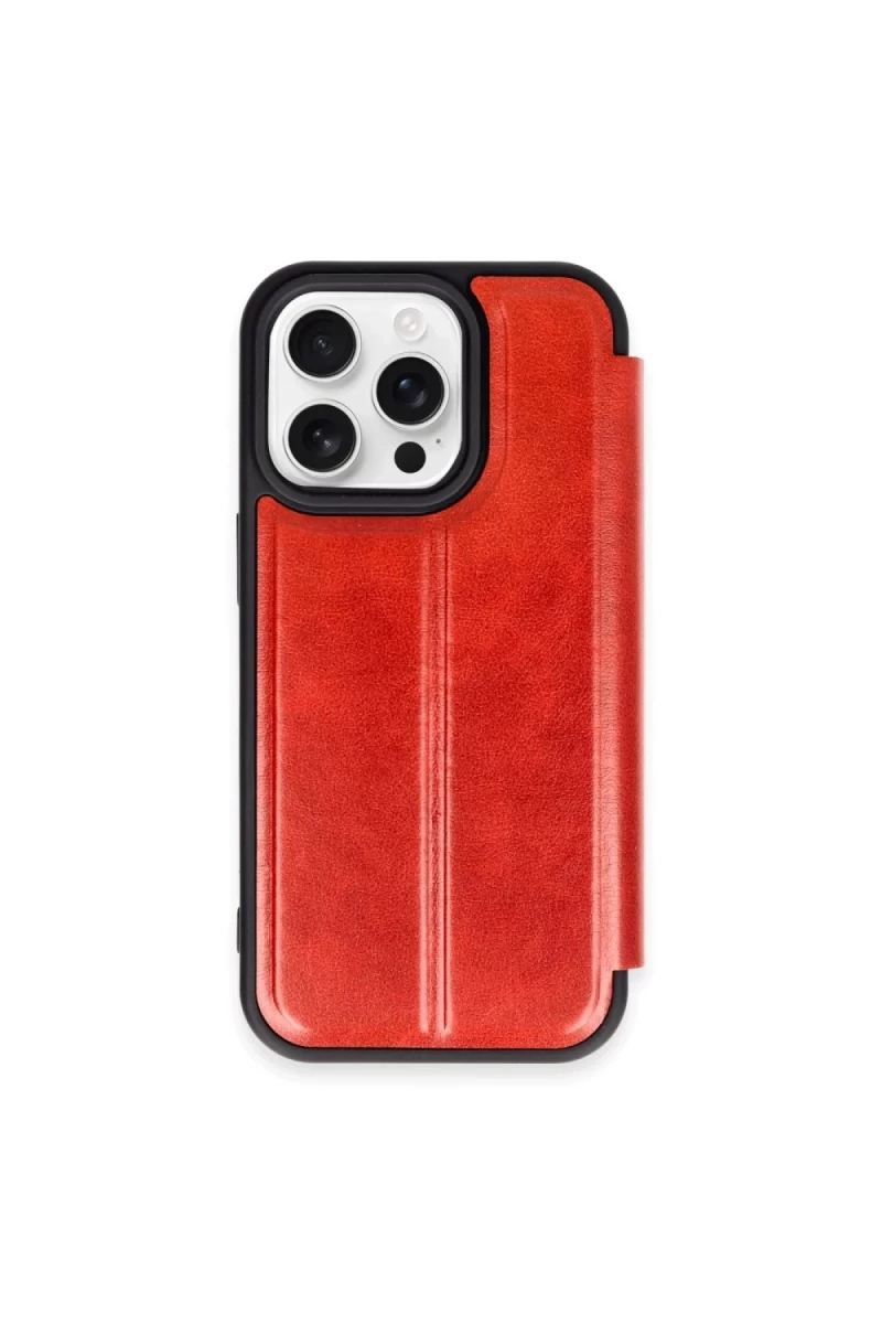 Apple iPhone 15 Pro Max Uyumlu Kılıf Flip Cover - Kırmızı