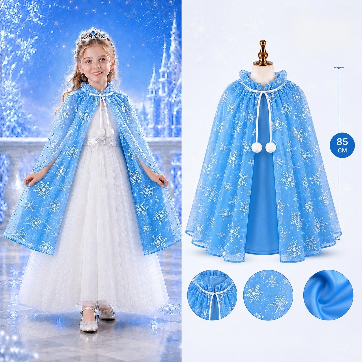 Masalsı Mavi Elsa Pelerini 85 cm Çocuk Kostümü