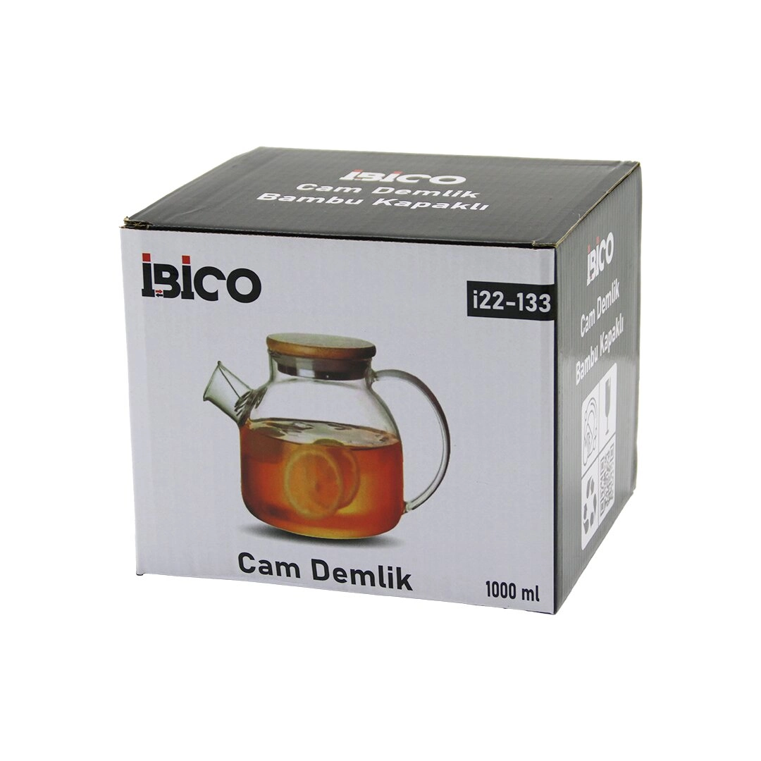 Şık Bambu Dış Yüzeyli Cam Demlik 1000ML Metal İç Yüzey