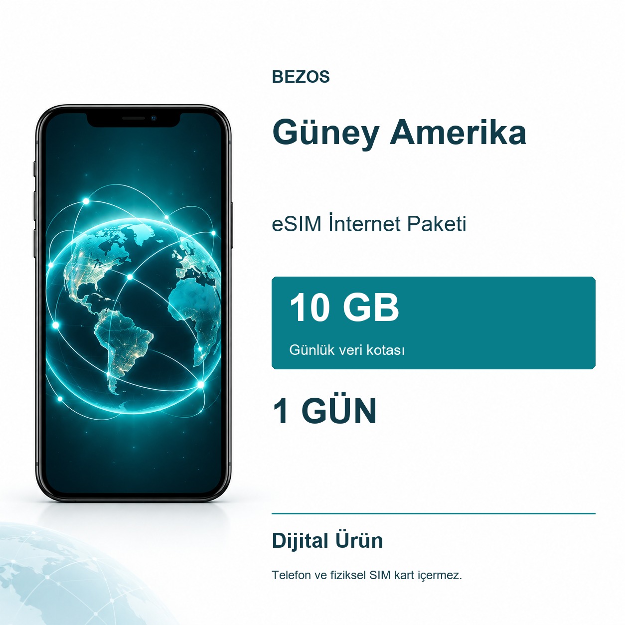 Güney Amerika eSIM İnternet Paketi Günlük 10 GB 1 Gün