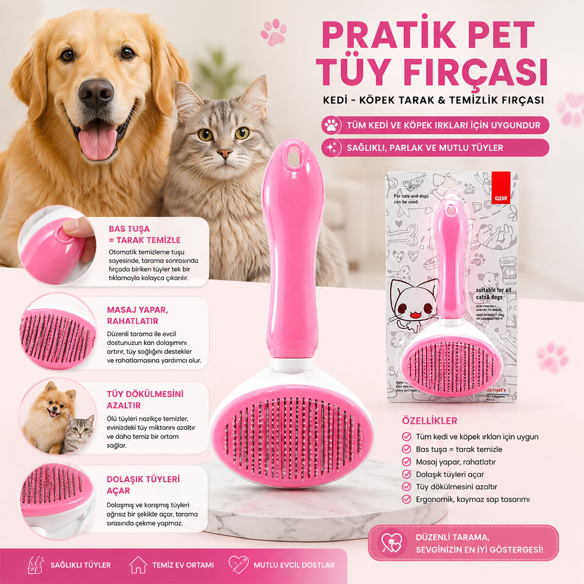 Pratik Kedi Köpek Tarak - Temizlik Fırçası Pet Shop