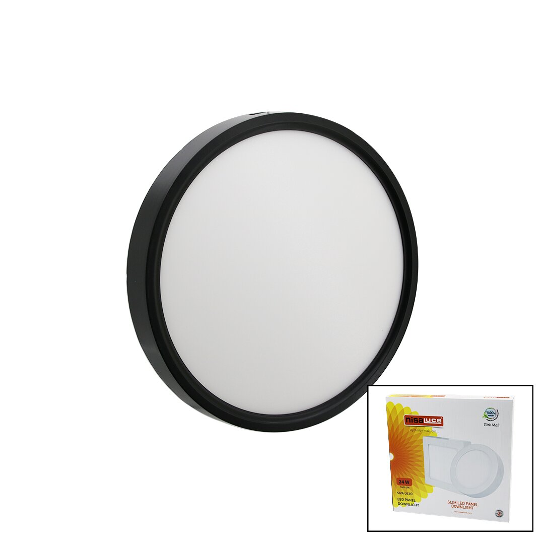 Nisaluce EPL-24SÜ/S 24W Siyah Metal Kasa Sıva Üstü Yuvarlak Led Slim Panel 1680LM BEYAZ=6500K 30.000 Saat Ömür