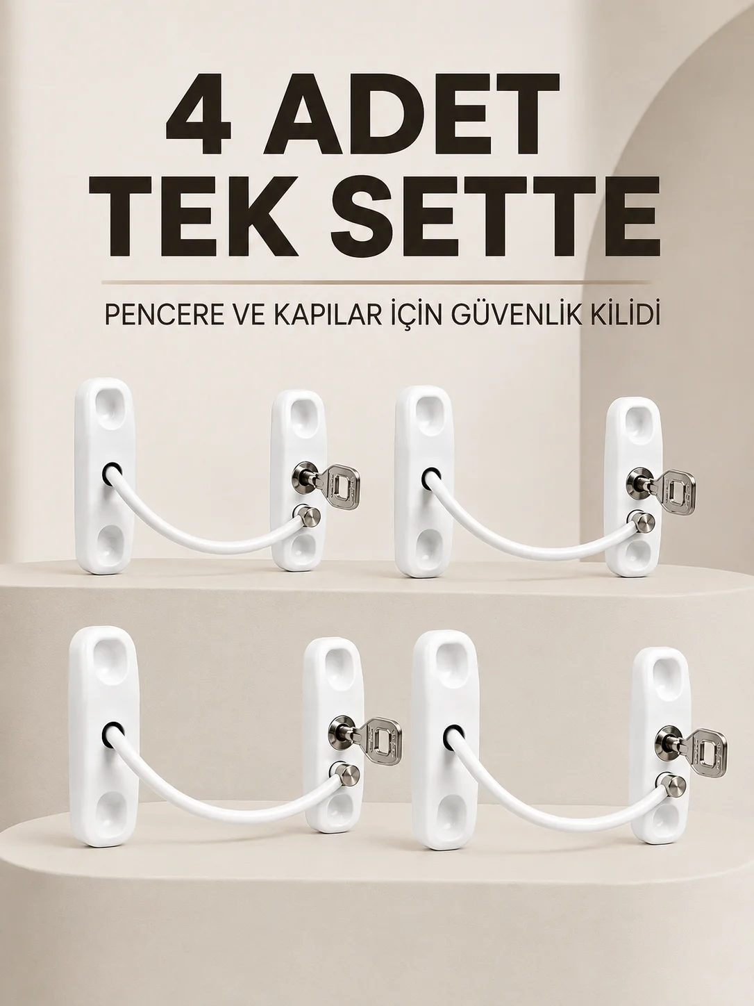 Anahtarlı Pencere Emniyet Kilidi 4 Adet Güvenlik Seti