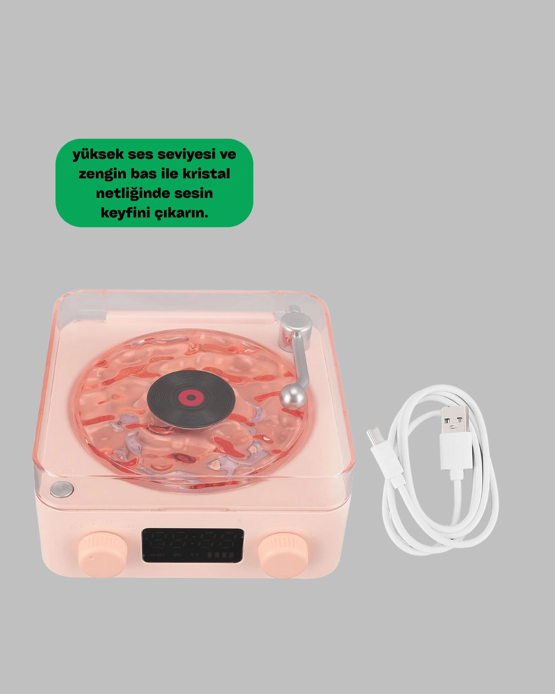 Şık Retro Bluetooth Hoparlör Pembe - Kompakt Tasarım
