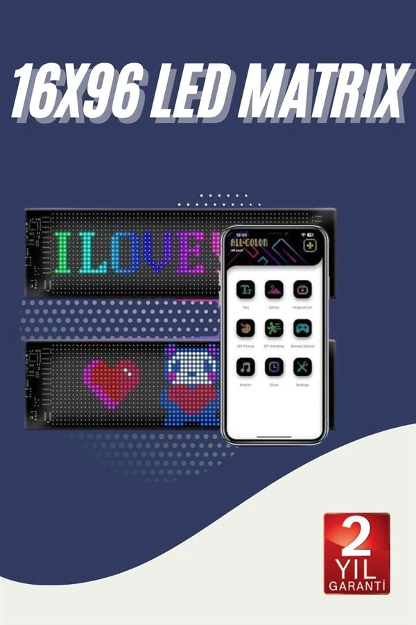 Akıllı Uygulama Kontrollü LED Ekran 16x96 Piksel Araba Yazısı
