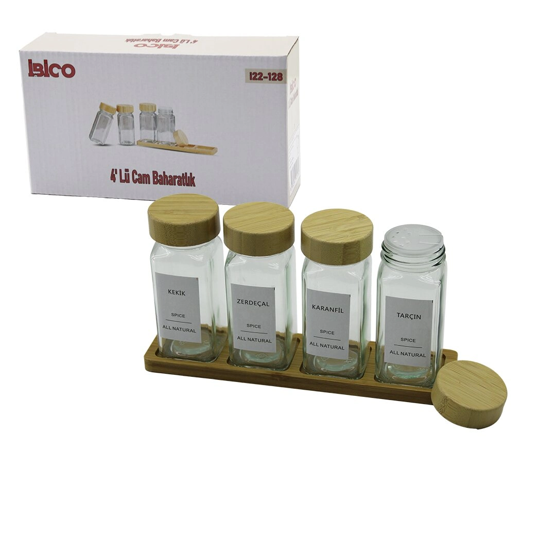 Bambu Kapaklı Cam Tuzluk Seti 120ml 4 Adet