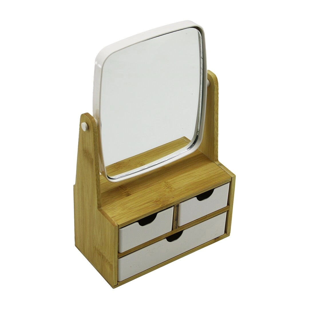 Bambu Ahşap Standlı 3 Çekmeceli Makyaj Organizeri 9x9.5x18 cm
