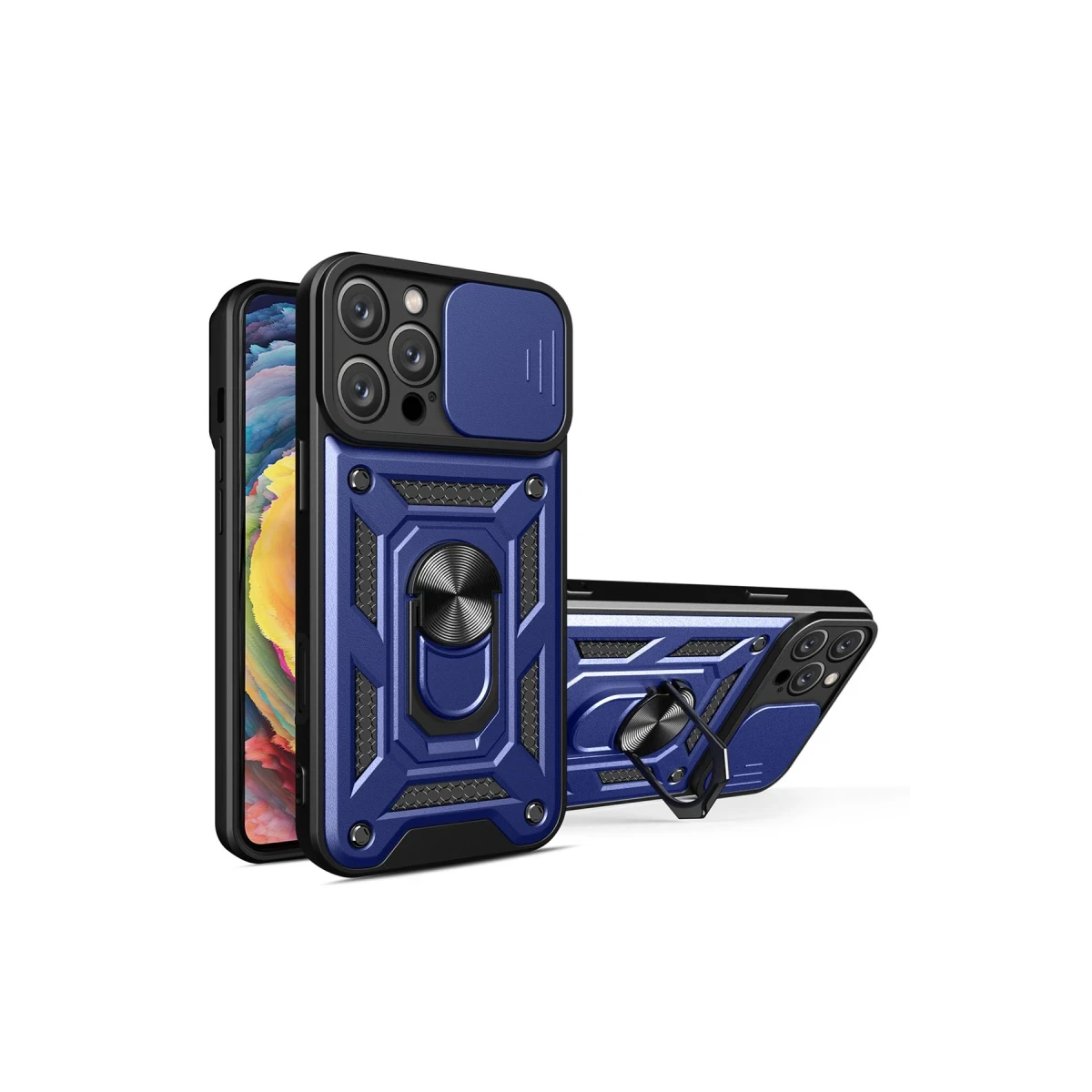 Apple iPhone 16 Pro Kılıf Pars Lens Yüzüklü Silikon - Lacivert