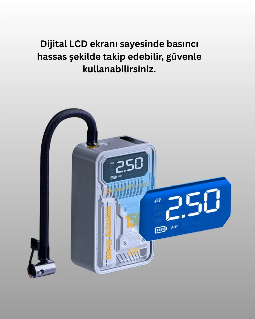 Akıllı Hava Kompresörü 6000mAh Batarya LED Ekran