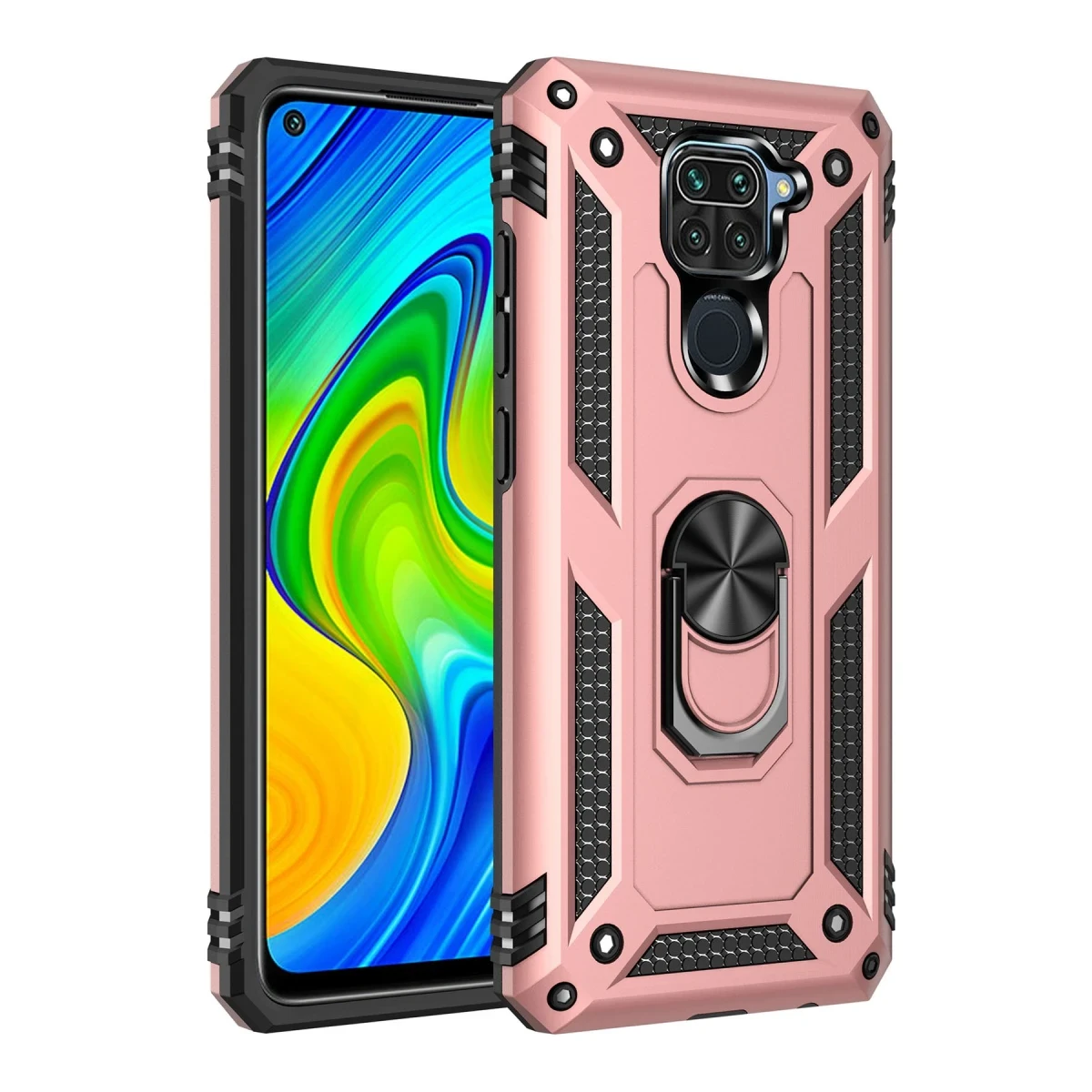 Xiaomi Redmi Note 9 Kılıf Sofya Yüzüklü Silikon Kapak - Rose