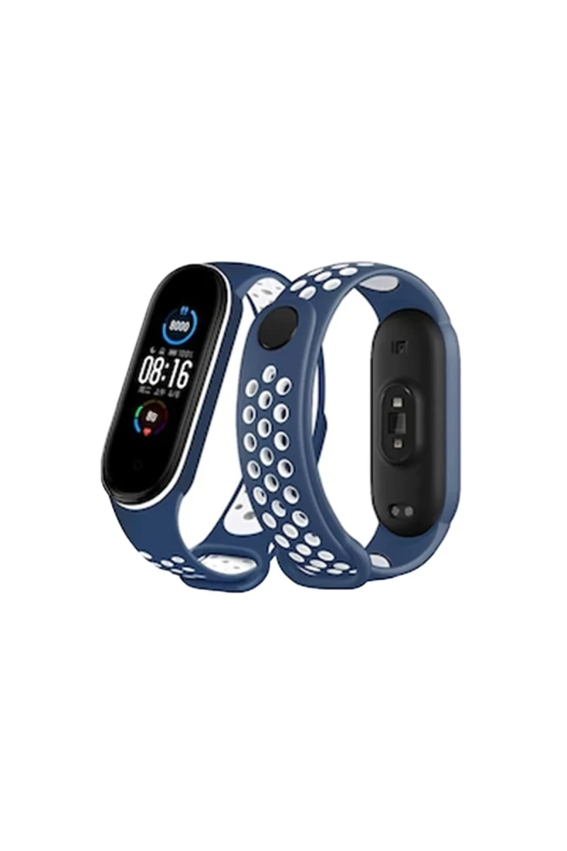 Xiaomi Mi Band 7 Uyumlu Spor Delikli Kordon - Lacivert-Beyaz