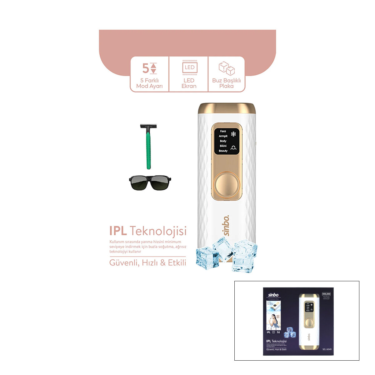 Ipl Buz Lazer Epilatör - Epilasyon Cihazı 5 Farklı Mod - Lcd Ekran Tüm Vücut Uygun SEL-6049