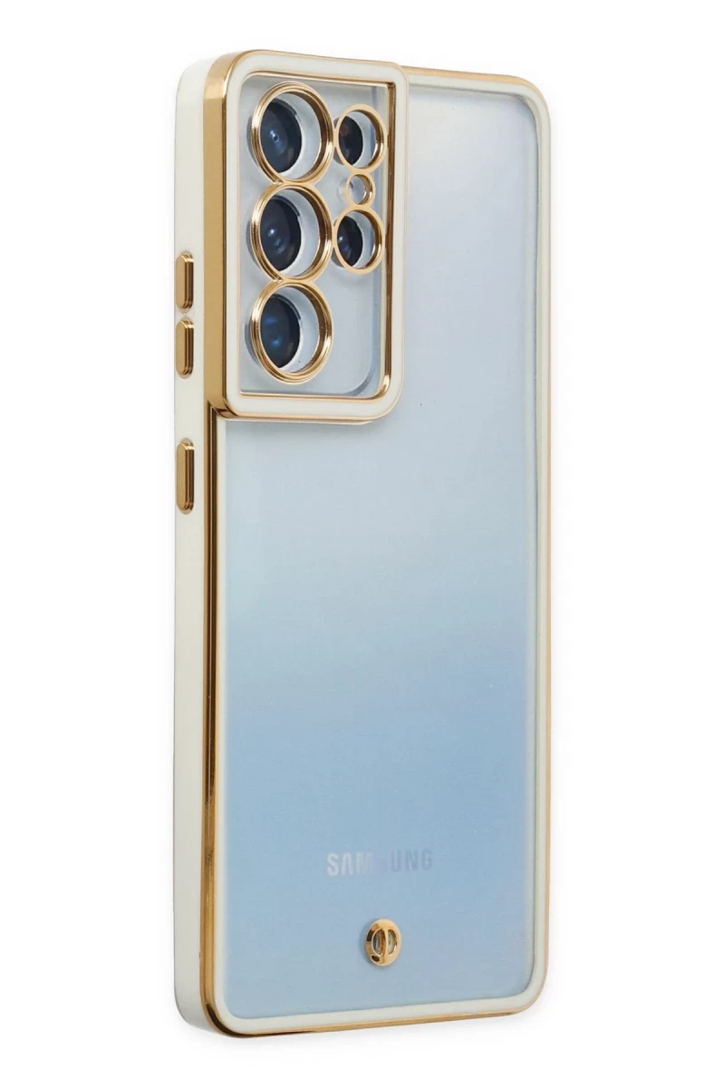 Samsung Galaxy S21 Ultra Uyumlu Kılıf Liva Lens Silikon - Beyaz