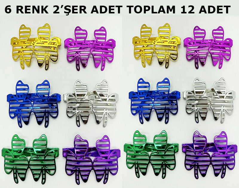 Renkli Parti Gözlüğü 6 Renk 12 Adet Eğlenceli Sinek Teması